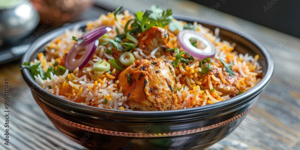 Biryani Chicken Served with Onions and Sauce Biryani Chicken Served with Onions and Sauce