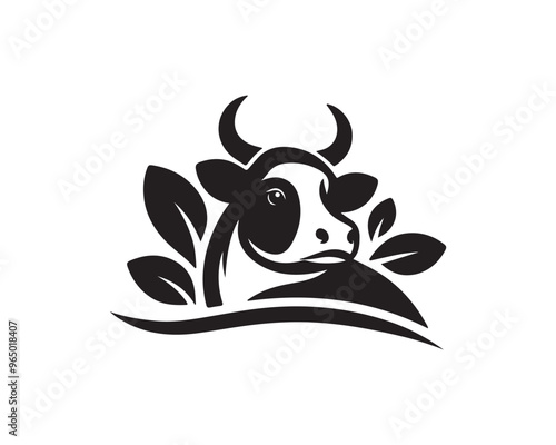 Cow logo vector. Animal farm. Cow icon vector illustration. Cow graphic silhouette black and white.