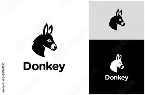 Donkey Mule Burro Horse Equine Head Face Farm Animal Flat Silhouette Vector Logo Design Illustration