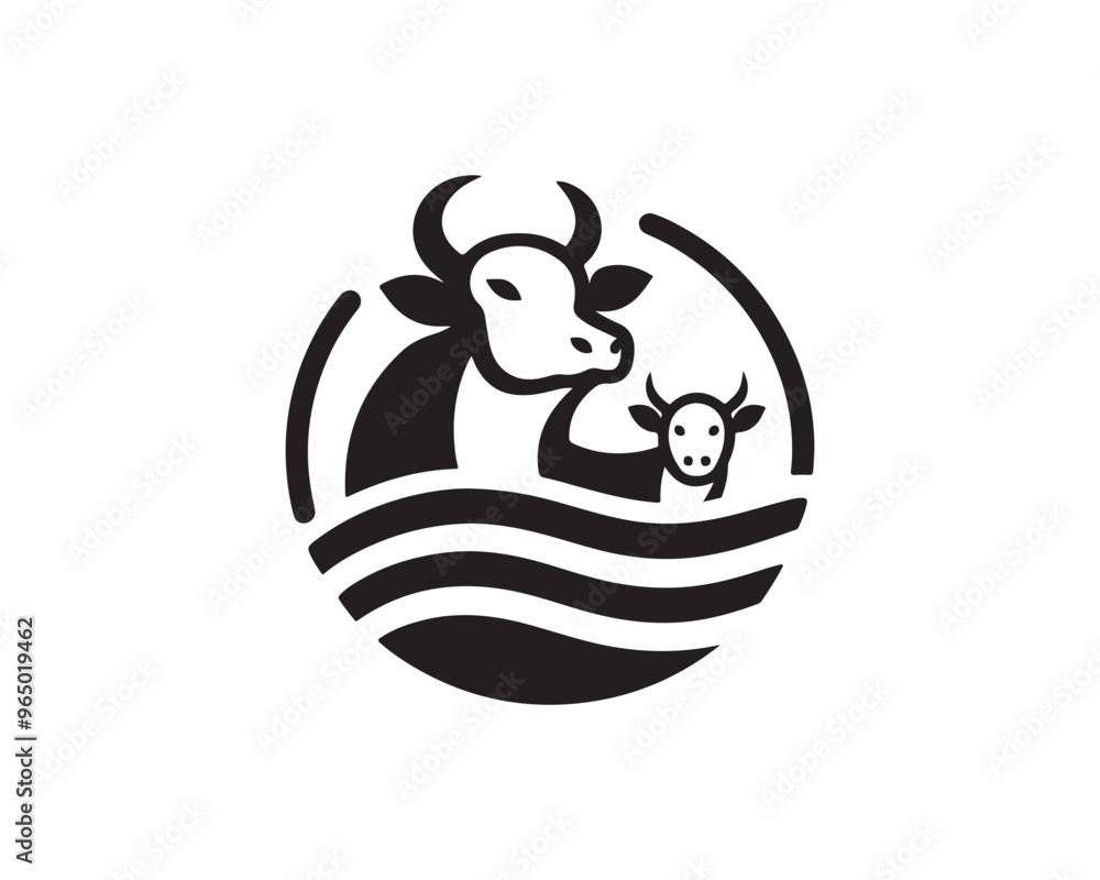 Cow logo vector. Animal farm. Cow icon vector illustration. Cow graphic silhouette black and white.