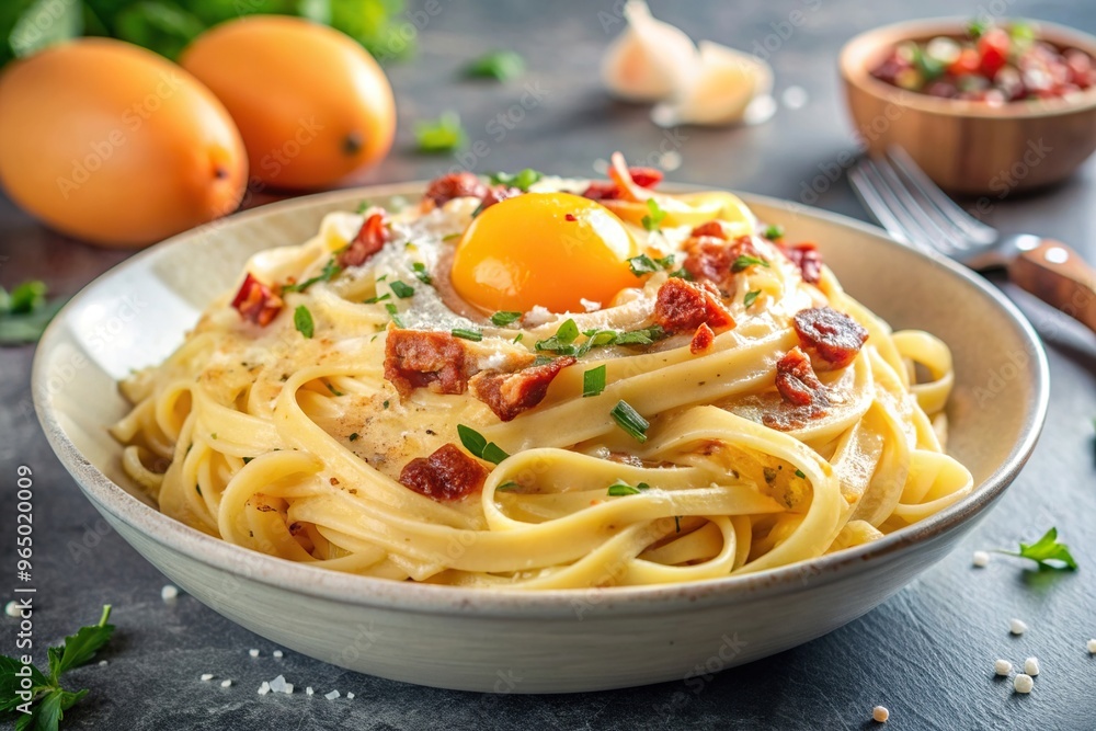 Spicy and creamy Calabrian Carbonara pasta with crispy pancetta Pecorino Romano cheese egg yolks and red pepper flakes, meal, delicious, Calabria, recipe, Pecorino Romano cheese, food Spicy and creamy Calabrian Carbonara pasta with crispy pancetta Pecorino Romano cheese egg yolks and red pepper flakes, meal, delicious, Calabria, recipe, Pecorino Romano cheese, food