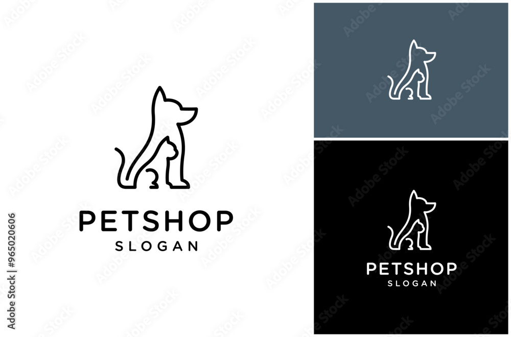 Dog Canine Puppy Cat Kitten Feline Pet Paw Animal Line Art Linear Vector Logo Design Illustration Dog Canine Puppy Cat Kitten Feline Pet Paw Animal Line Art Linear Vector Logo Design Illustration