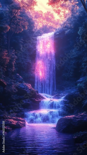 Wallpaper Mural Synthwave style waterfall with neon colors and retro-futuristic ambiance. Torontodigital.ca