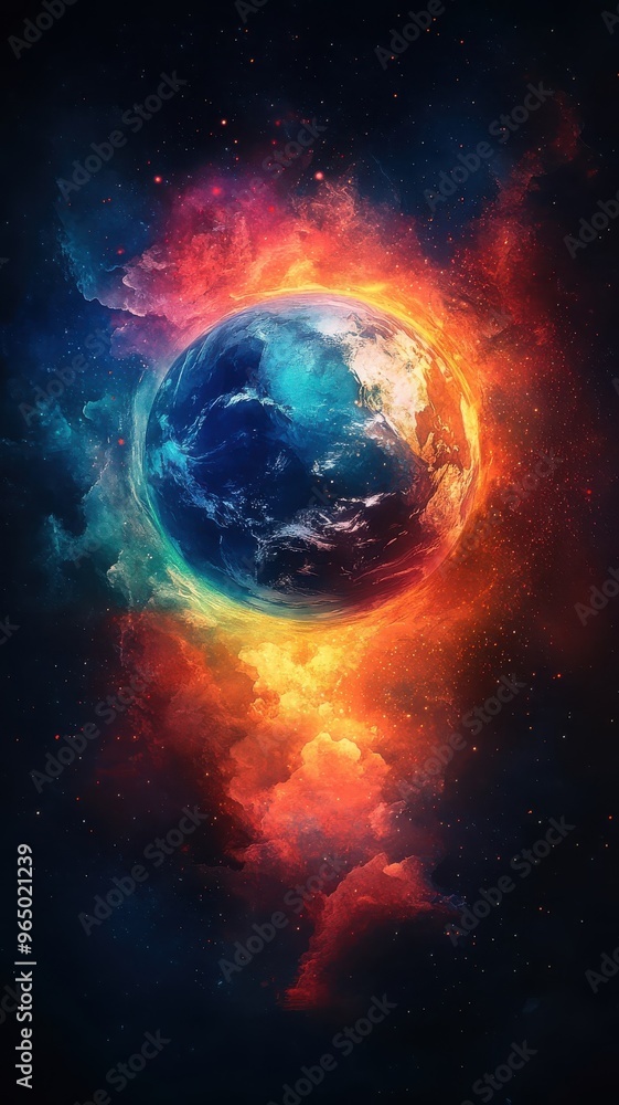 Obraz premium Watercolor style world with soft gradients and vibrant continents.