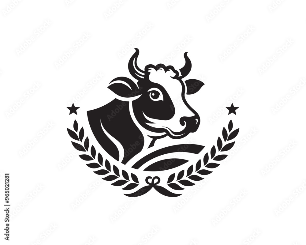 Obraz premium Cow logo vector. Animal farm. Cow icon vector illustration. Cow graphic silhouette black and white.