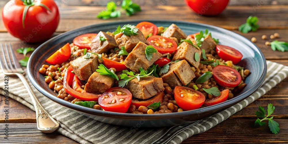 colorful, protein, healthy, nutrition, meal,Zone diet, gluten-free, A delicious and healthy meal of seitan stir fried with tomatoes and lentils perfect for those following the Zone diet colorful, protein, healthy, nutrition, meal,Zone diet, gluten-free, A delicious and healthy meal of seitan stir fried with tomatoes and lentils perfect for those following the Zone diet