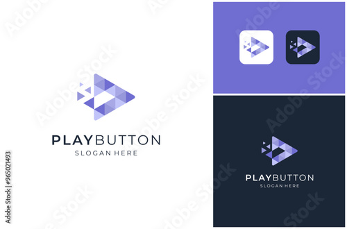 Video Player Play Button Media Pixel Triangle Digital Technology Vector Logo Design Illustration