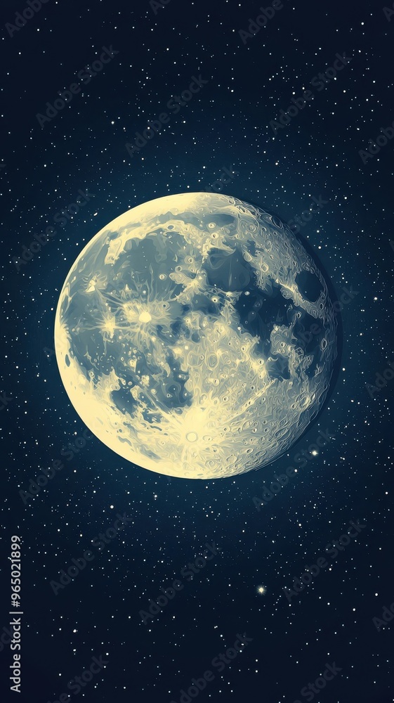 Obraz premium Moon illustrated in flat design style with simplified shapes, clean lines, and bold, monochromatic colors.