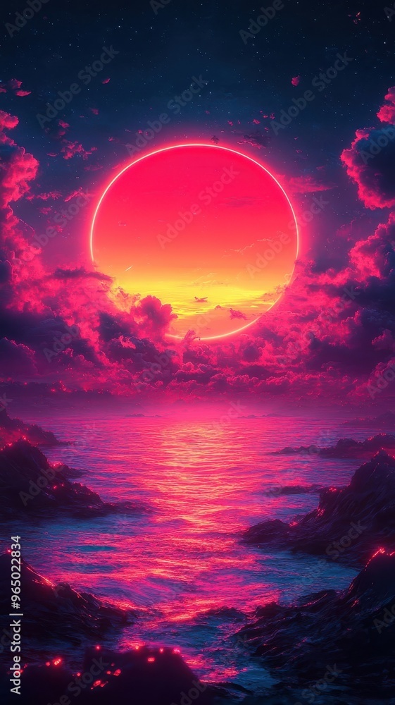 Night sky in synthwave style with neon colors and retro-futuristic elements, offering a vibrant and glowing interpretation of the evening sky. Night sky in synthwave style with neon colors and retro-futuristic elements, offering a vibrant and glowing interpretation of the evening sky.