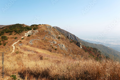 Autumnal view of Ganwoljae Pass at Ganwol Mt of Yeongnam Alps near Ulju-gun, Ulsan, South Korea  photo