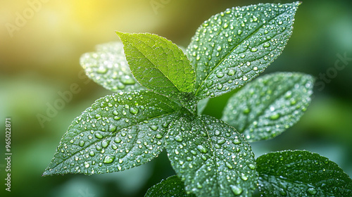 green leaf adorned with glistening water droplets, symbolizing nature’s resilience and the cycle of life. Represents environmental sustainability, carbon reduction, and the beauty of natural elements