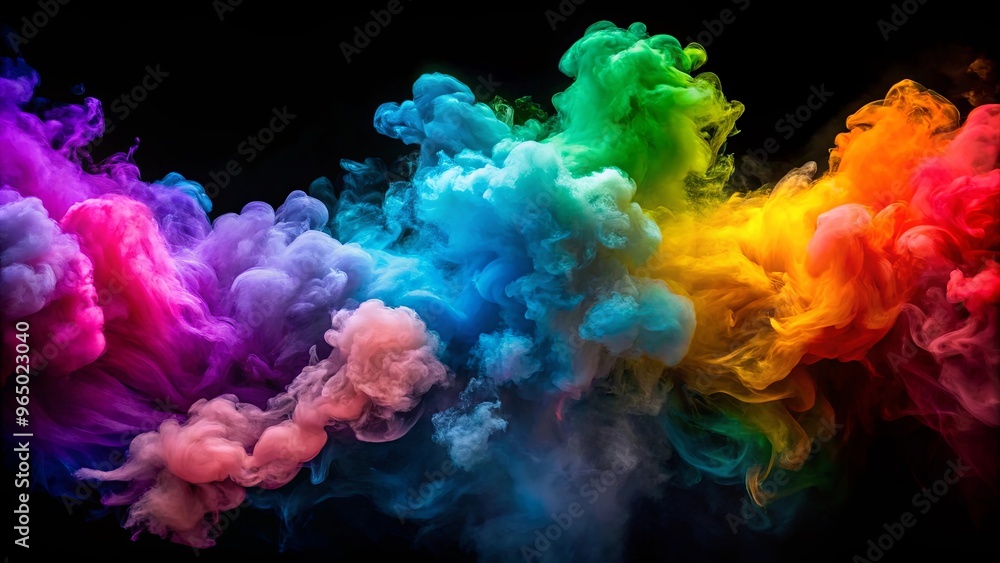 Fototapeta premium Vibrant display of colorful smoke clouds on a dark background