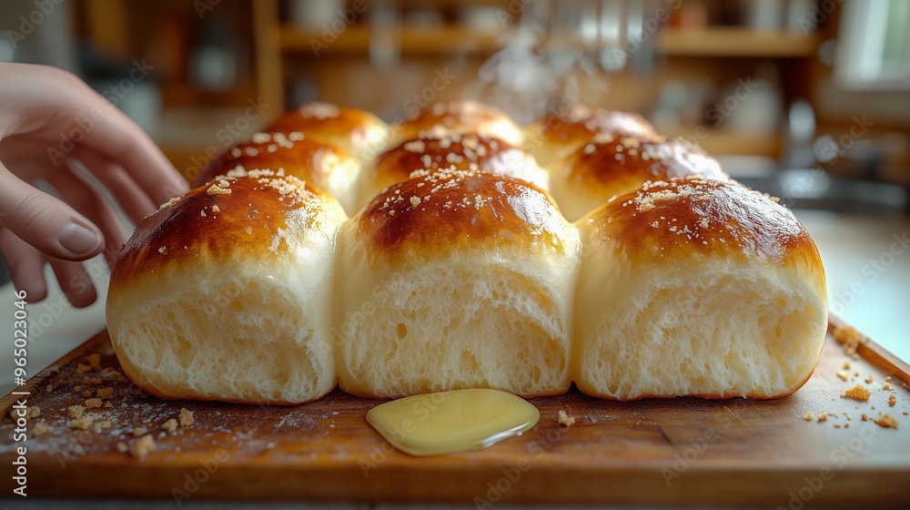 Fresh fluffy dinner rolls with a golden crust Fresh fluffy dinner rolls with a golden crust