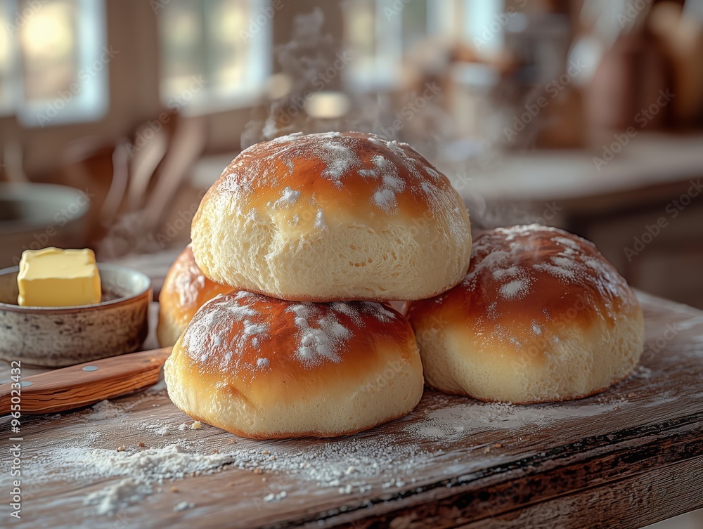 Golden brown fluffy buns Golden brown fluffy buns
