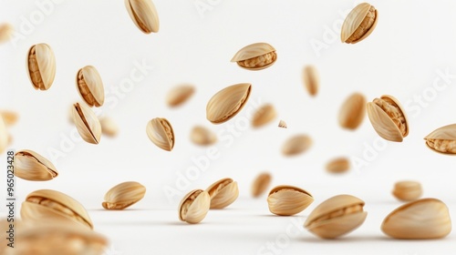 Pistachio nuts in mid-air