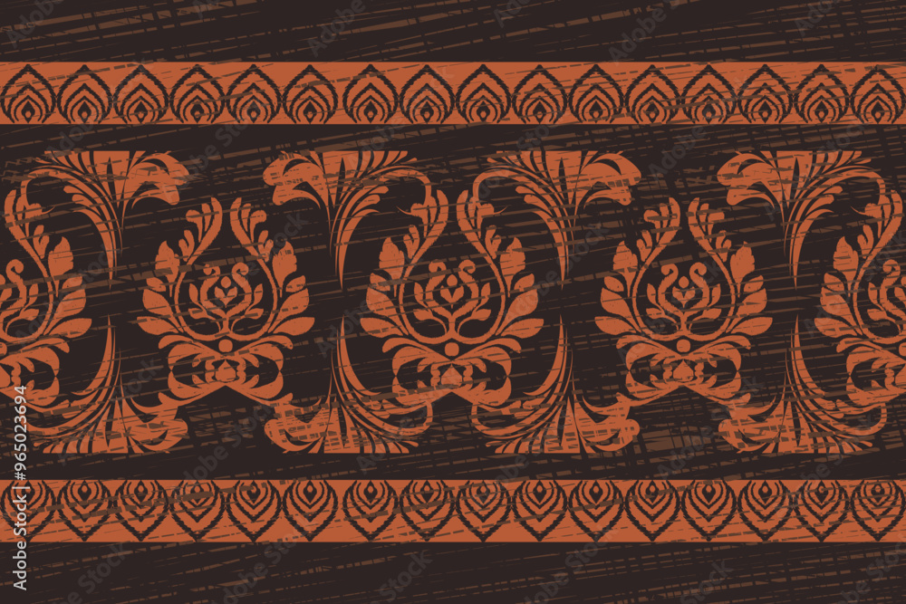 Ikat floral pattern hand drawn on Dark tones, Motif ethnic floral seamless textil, embroidery, print striped ornament floral, pattern, design for wrapping, silk, scarf, background, textile Ikat floral pattern hand drawn on Dark tones, Motif ethnic floral seamless textil, embroidery, print striped ornament floral, pattern, design for wrapping, silk, scarf, background, textile