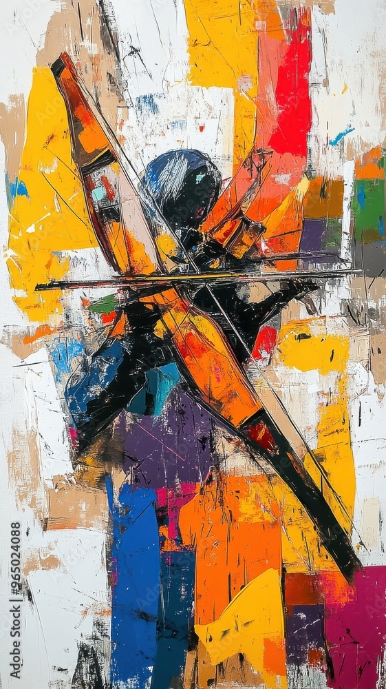 Fototapeta premium Abstract Expressionism style crossbow with bold strokes and dynamic patterns.