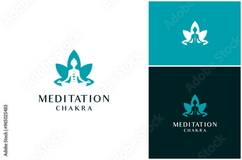 Woman Yoga Zen Meditation Chakra Reiki Spirituality Relaxation Vector Logo Design Illustration