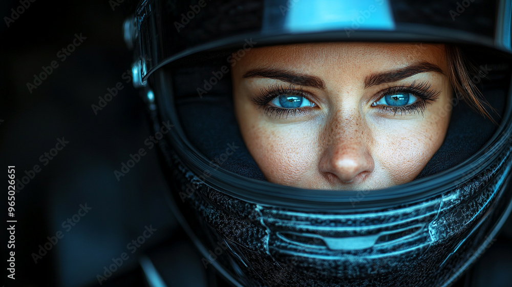 female Formula 1 driver exudes focus and confidence in this dynamic shot. With her helmet and racing suit, she symbolizes strength, determination, and the beauty of women excelling in male-dominated s female Formula 1 driver exudes focus and confidence in this dynamic shot. With her helmet and racing suit, she symbolizes strength, determination, and the beauty of women excelling in male-dominated s