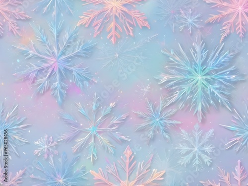 abstract pastel Winter pattern of holographic bright snowflakes