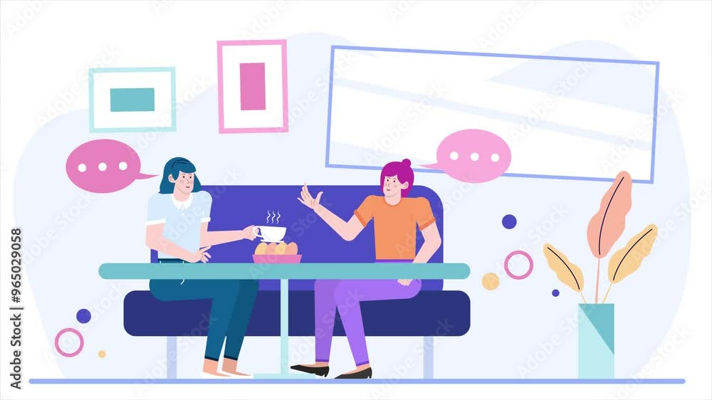 two people enjoying coffee and conversation in a modern cafe setting illustration business animated video two people enjoying coffee and conversation in a modern cafe setting illustration business animated video