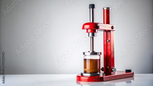 red, brewery, red handle, container, tool, homebrewing, beverage, macro, A wide angle shot of a red beer brewing capper placed on a clean white background perfect for stock photos photo