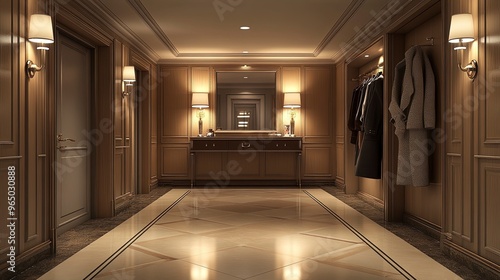 Wallpaper Mural Chic entryway, with a console table, large mirror, and stylish coat rack, soft wall lighting Torontodigital.ca