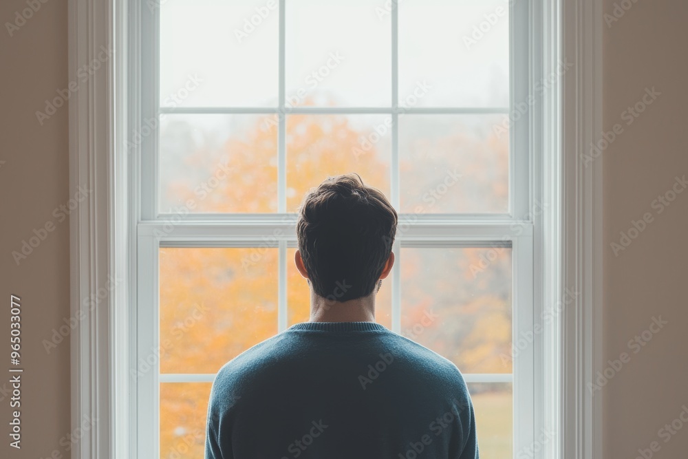 Contemplating Dysthymia: Portrait of a Person Staring Out of Window with Melancholic Gaze, Symbolizing Chronic Depression Contemplating Dysthymia: Portrait of a Person Staring Out of Window with Melancholic Gaze, Symbolizing Chronic Depression