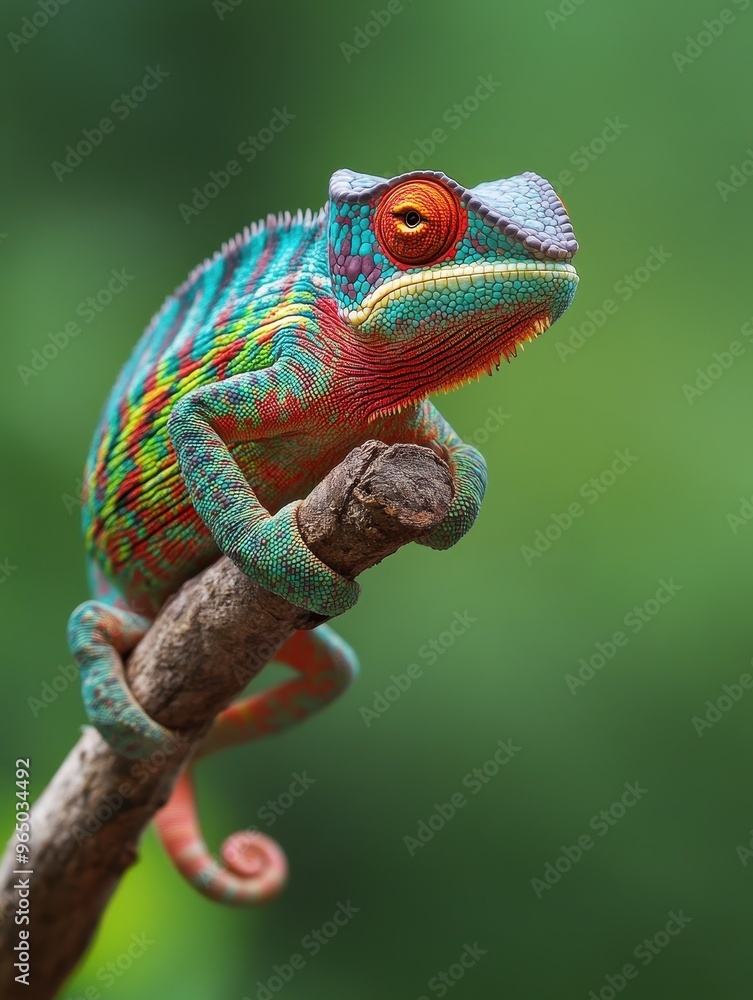 A colorful lizard is perched on a branch A colorful lizard is perched on a branch