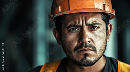 A man wearing a hard hat and safety vest is looking at the camera