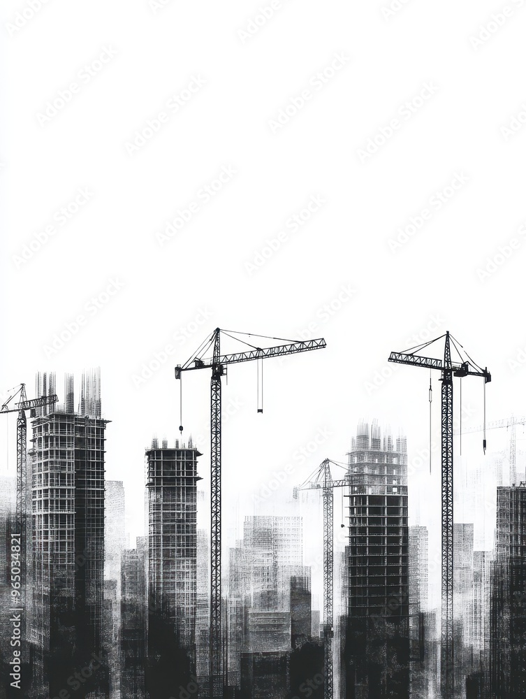 A city skyline with a few cranes in the background A city skyline with a few cranes in the background