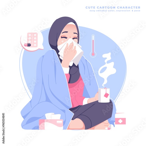 influenza muslim girl character illustration