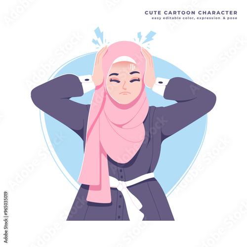 overthinking muslim girl character illustration