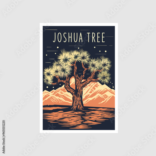 Joshua Tree National Park poster vector illustration design, canyon and coyote in desert poster design