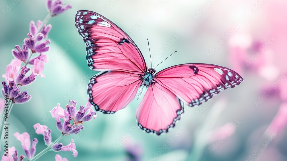A vibrant and elegant image of a pink butterfly with its wings spread wide. The butterfly features intricate patterns on its wings, displaying a gradient from soft pastel pink to deep magenta. A vibrant and elegant image of a pink butterfly with its wings spread wide. The butterfly features intricate patterns on its wings, displaying a gradient from soft pastel pink to deep magenta.