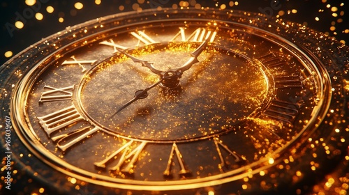 Wallpaper Mural Golden clock face, with Roman numerals, about to strike midnight, surrounded by glitter Torontodigital.ca
