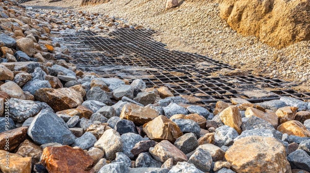 Cobble Protection Illustration Landslide protection with crushed stone gravel, to prevent ...