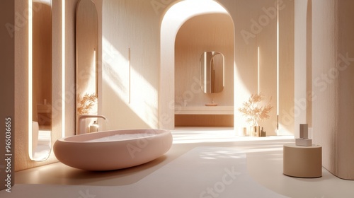 A sophisticated setting with soft colors and smooth textures, perfect for displaying cosmetics and branding.