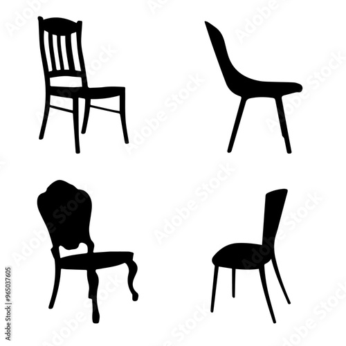 Silhouettes of chairs on a transparent background