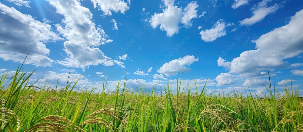 Fototapeta premium Farm Rice Have Blue Sky