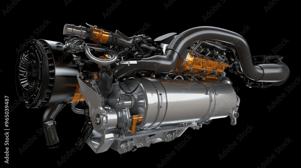 A detailed image of a modern, high-performance car engine, showcasing intricate components and advanced engineering against a stark black background. A detailed image of a modern, high-performance car engine, showcasing intricate components and advanced engineering against a stark black background.