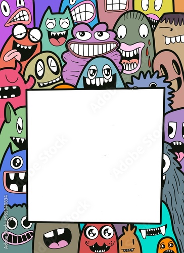 Hand-drawn illustrations, monsters doodle, Hand Drawn cartoon monster illustration,Cartoon crowd doodle hand-drawn Doodle style.