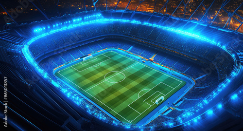 an aerial view of the soccer stadium, showcasing its vast expanse and vibrant atmosphere. photo