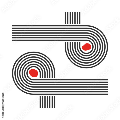 curved parallel lines, meditation zen garden top view or life balance vector illustration, river stream abstract