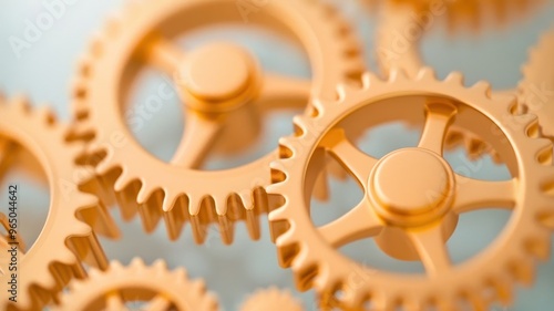 An interlocking orange gears showcasing engineering and mechanical design, ideal for technology and industry themes.
