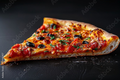 A slice of Sicilian pizza with thick crust and rich toppings photo