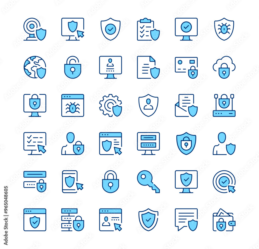Internet security icons. Outline symbols. Vector blue line icons set Internet security icons. Outline symbols. Vector blue line icons set