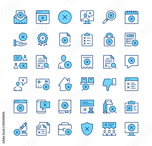 Rejection icons. Outline symbols. Vector blue line icons set