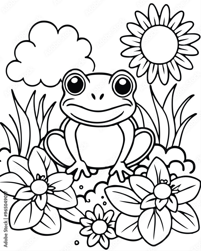 Fototapeta premium Hand drawn frog for coloring for kids