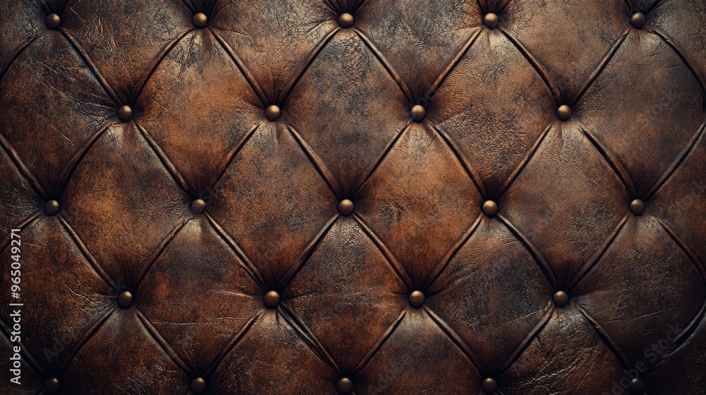 Fototapeta premium Brown Leather Upholstery Texture with Button Tufting